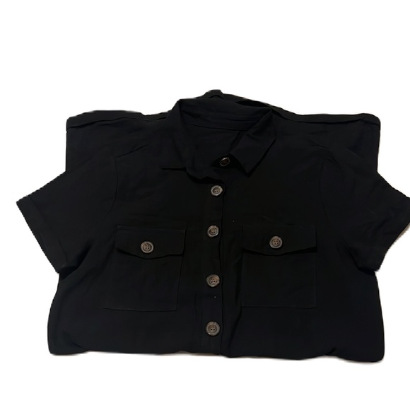 LOOKBOOK, Rolled Sleeves, Rolled Hem, Button Down Romper, Black, Size Small - Picture 3 of 4